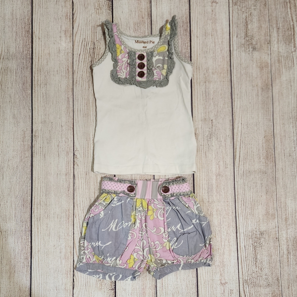 Mustard Pie Bubble Shorts & Tank Top Outfit Size 6m (baby)